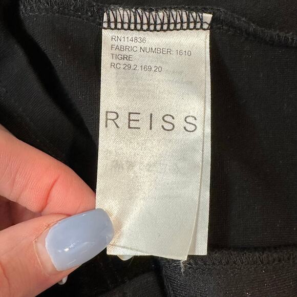 REISS Tigre Mini Dress Velvet Trim Crew Neck Long Sleeve Fitted, Black - Picture 10 of 12